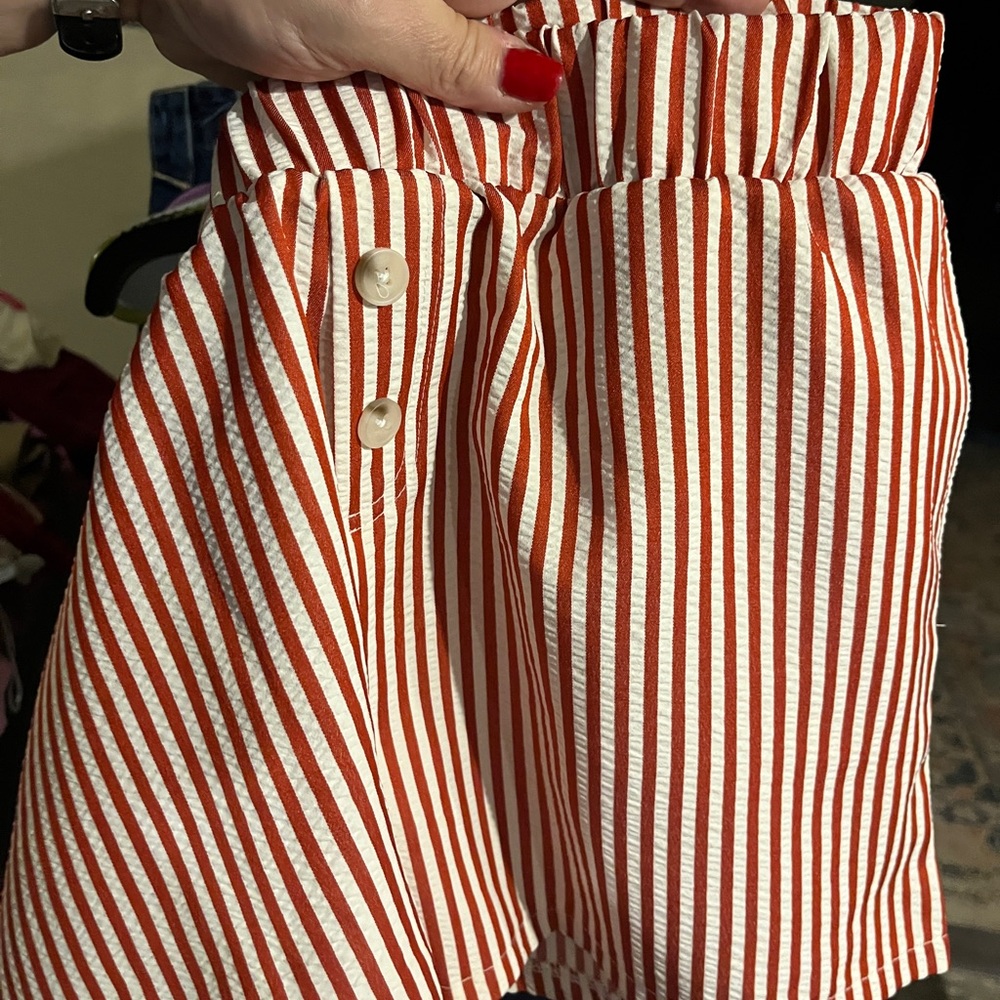 Rust and White Striped Shorts